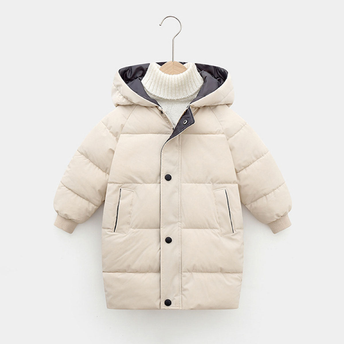 Girls Apricot Solid Puffer Hooded Down Jacket Coats & Jackets