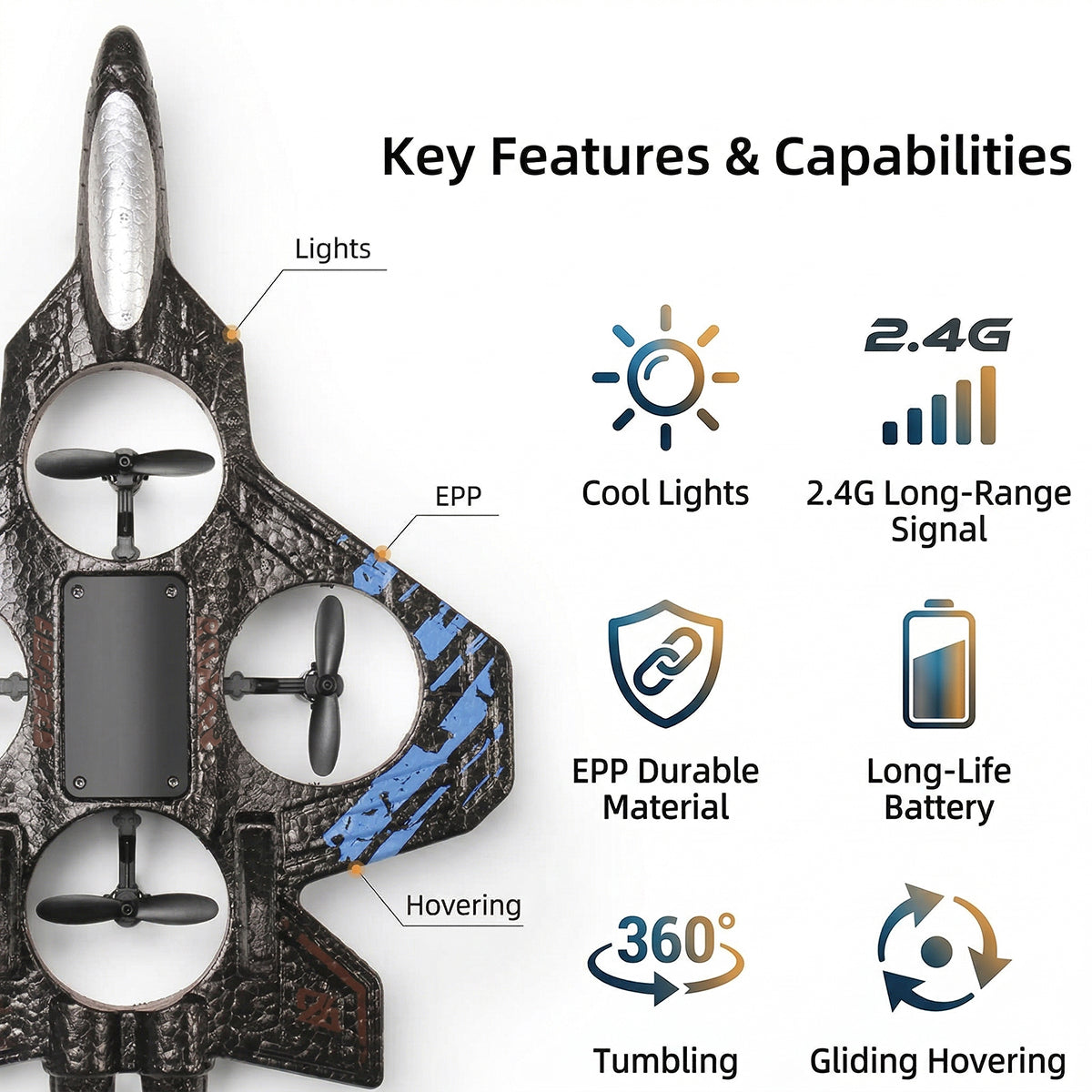 Remote Control Star Fighter Plane with Bright LED Lights Wireless Controller Stable Flying RC Toy for Kids Trending Accessories