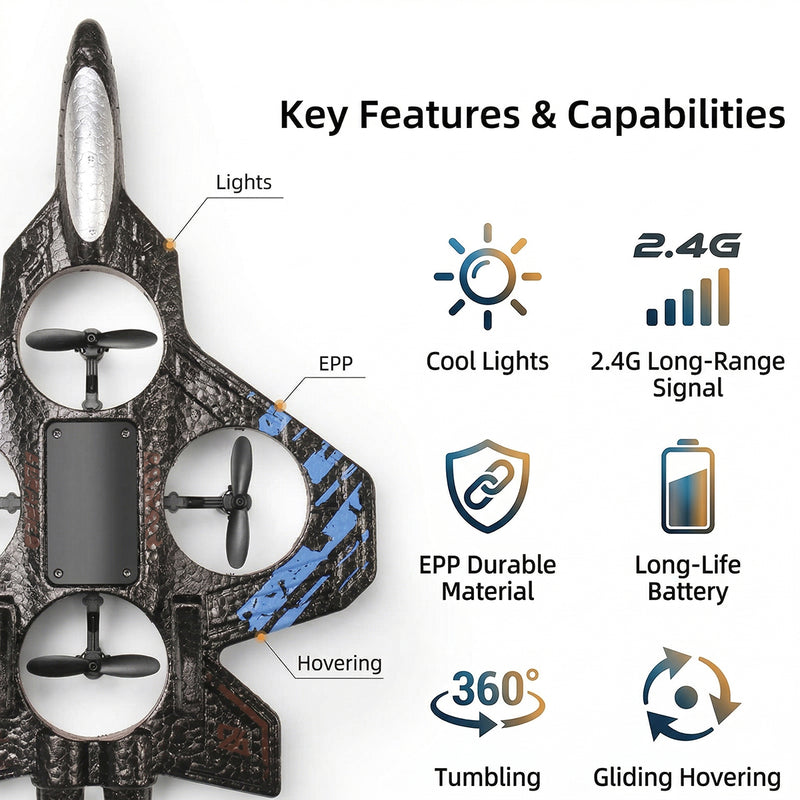 Remote Control Star Fighter Plane with Bright LED Lights Wireless Controller Stable Flying RC Toy for Kids Trending Accessories