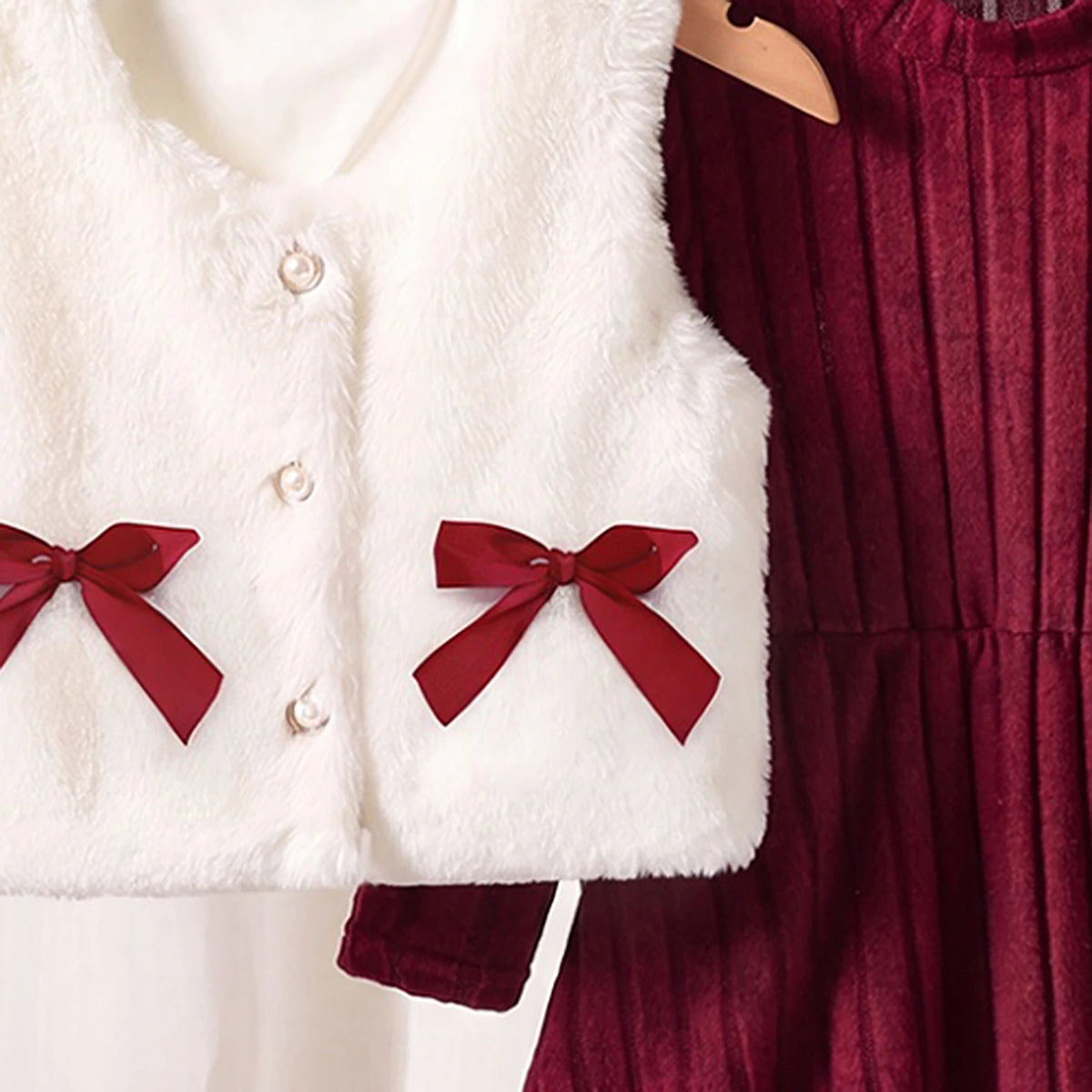 Girls Burgundy Textured Long Sleeve A-line Dress With Shrug Casual Dresses