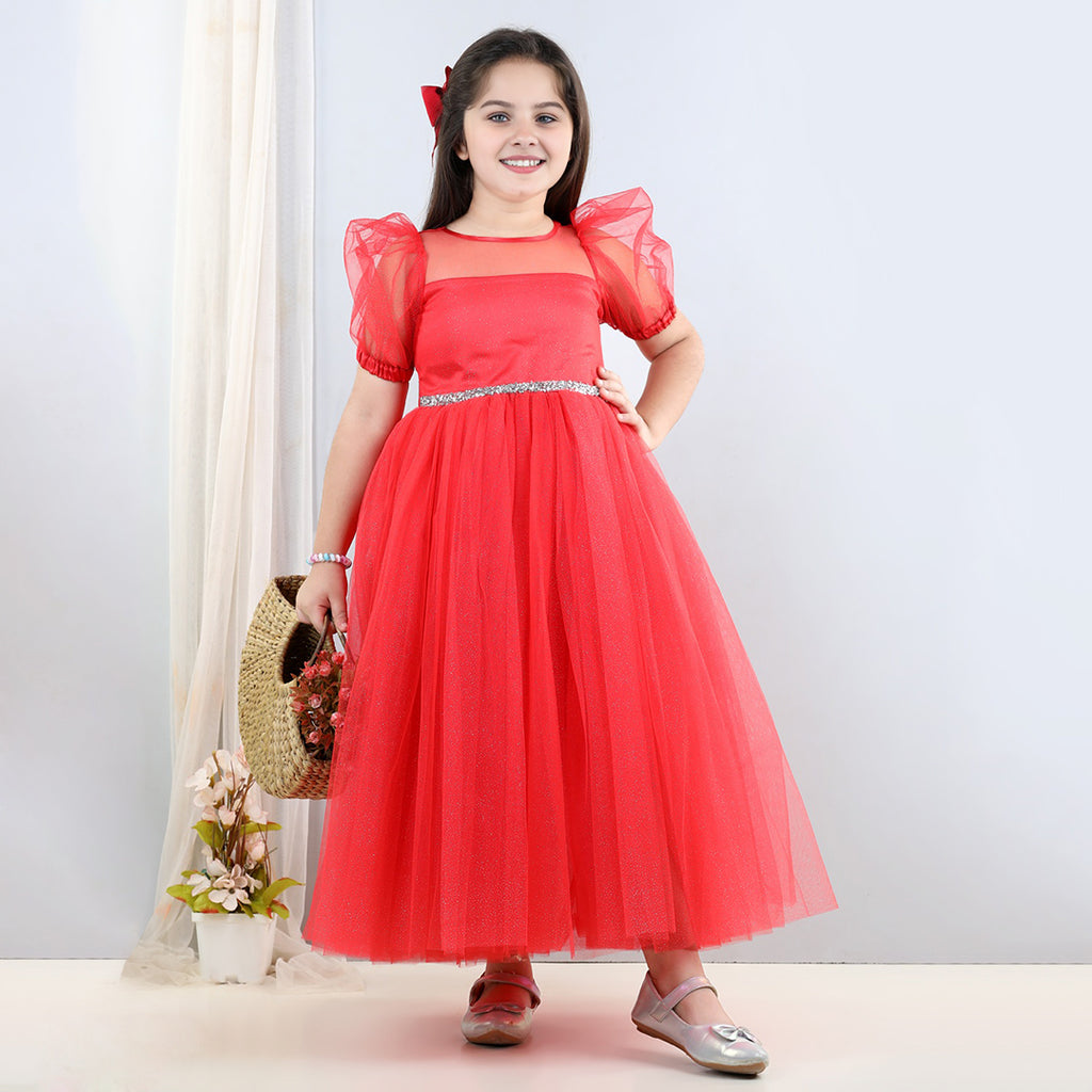 Girls Solid Layered Party Wear Dress