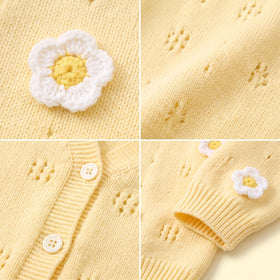 Girls Yellow Floral Long Sleeve Cardigan Sweaters & Cardigans