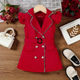 Girls Red Cap Sleeve Belted Blazer Dress