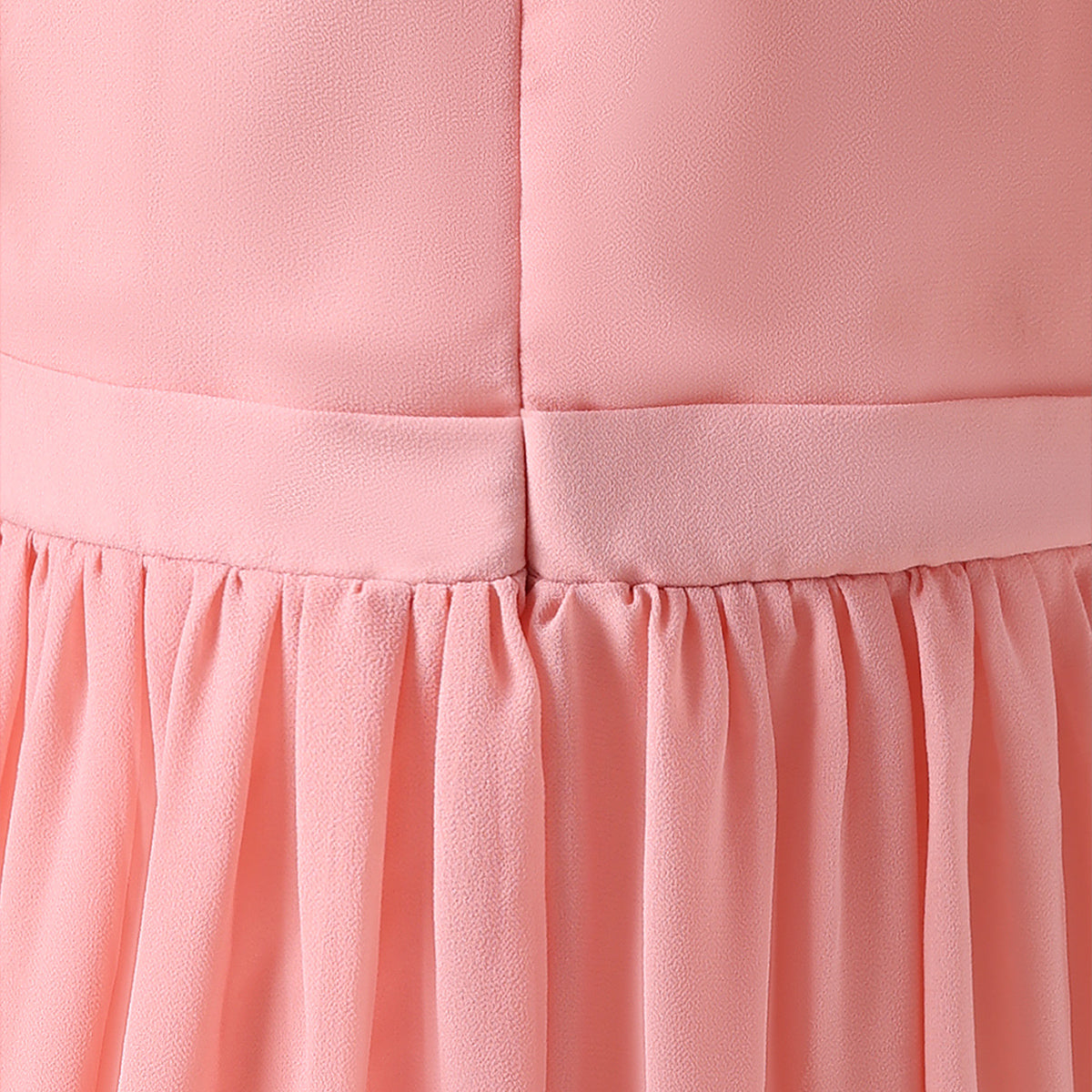 Girls Peach Solid Laced Short Sleeves Drop Waist Dress Casual Dresses