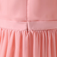 Girls Peach Solid Laced Short Sleeves Drop Waist Dress Casual Dresses