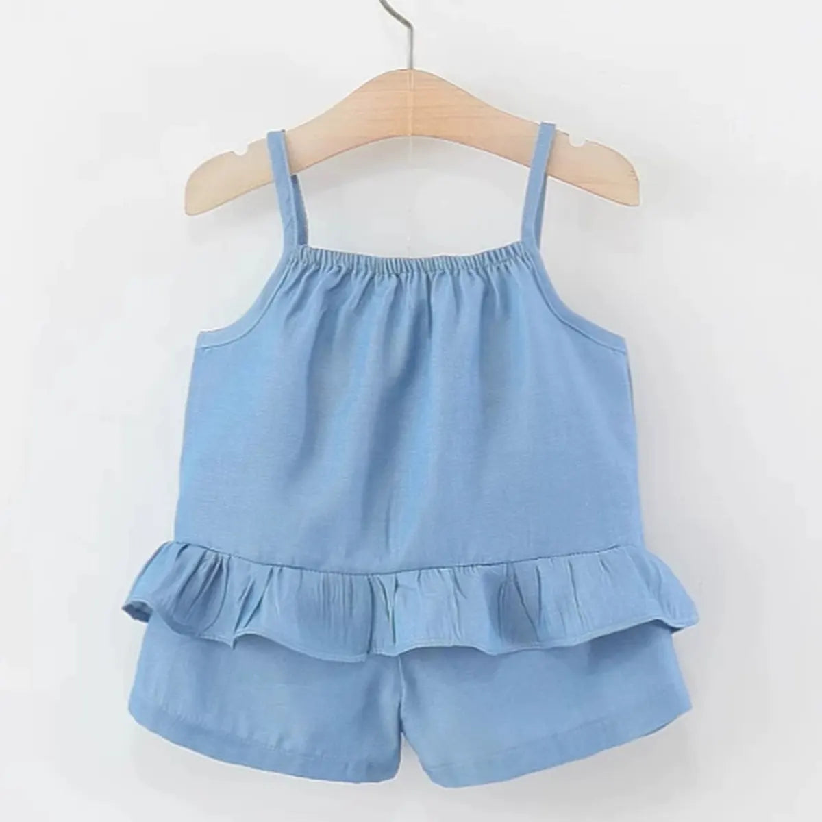 Girls Blue Mushroom Applique Peplum Top With Shorts Set Sets