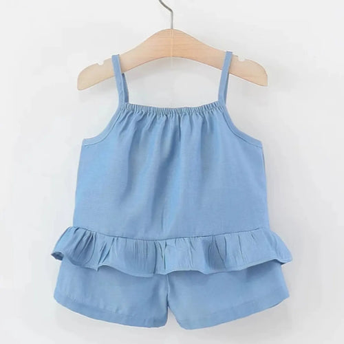 Girls Blue Mushroom Applique Peplum Top With Shorts Set Sets