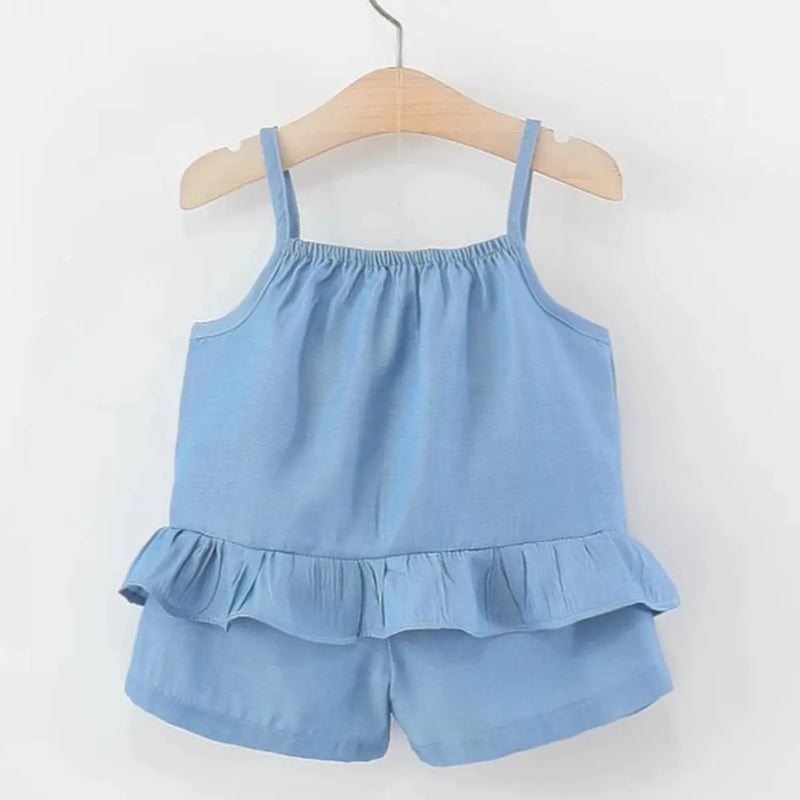 Girls Blue Mushroom Applique Peplum Top With Shorts Set Sets