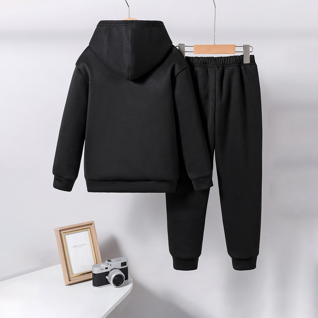 Boys Black Star Printed Hooded Sweatshirt with Joggers Set Sets