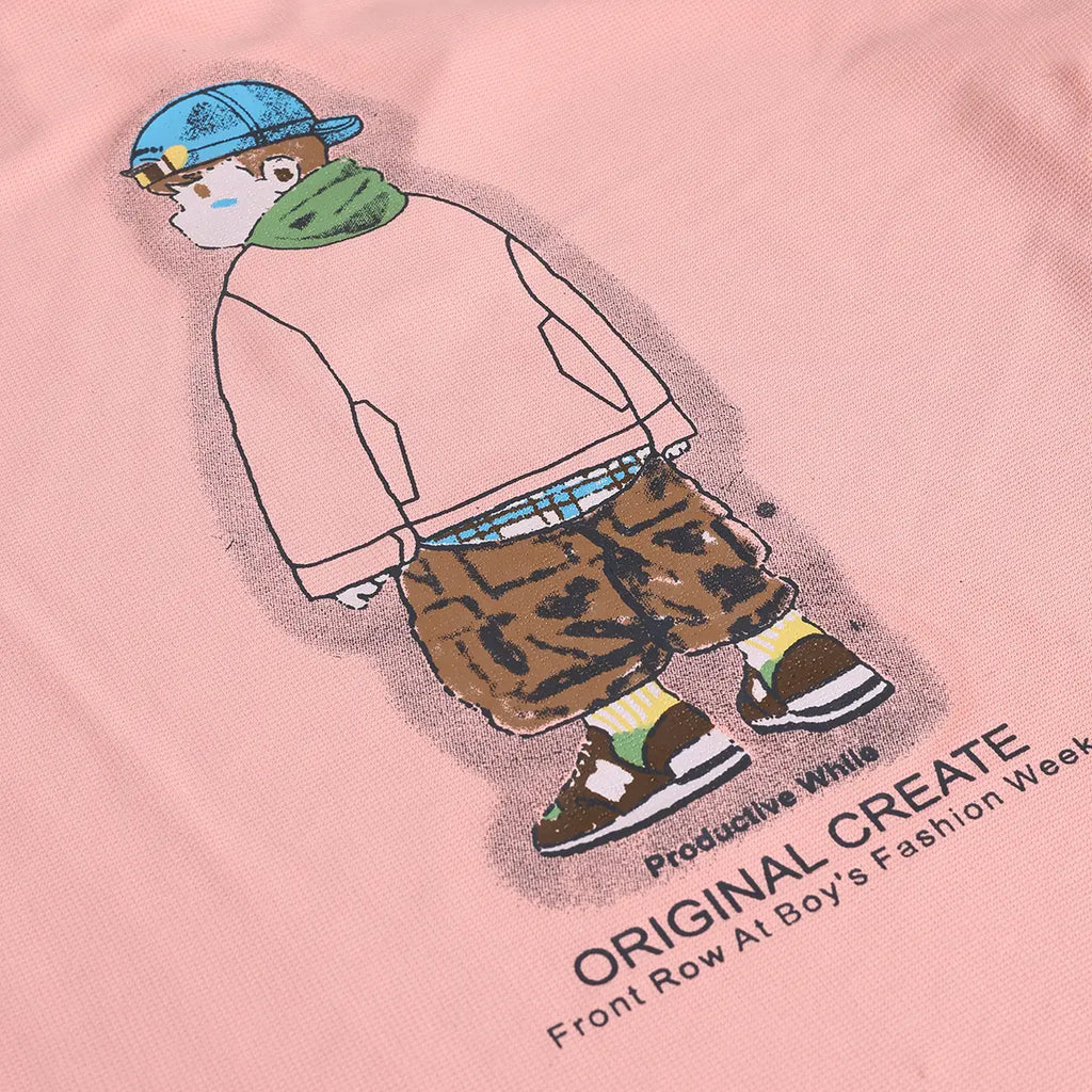 Boys Peach Typographic Printed T-Shirt With Cargo Shorts Sets Sets
