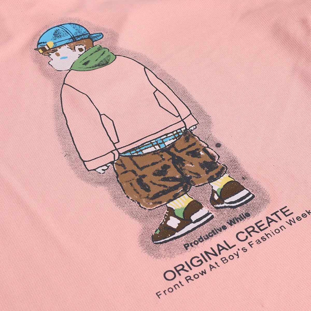 Boys Peach Typographic Printed T-Shirt With Cargo Shorts Sets Sets