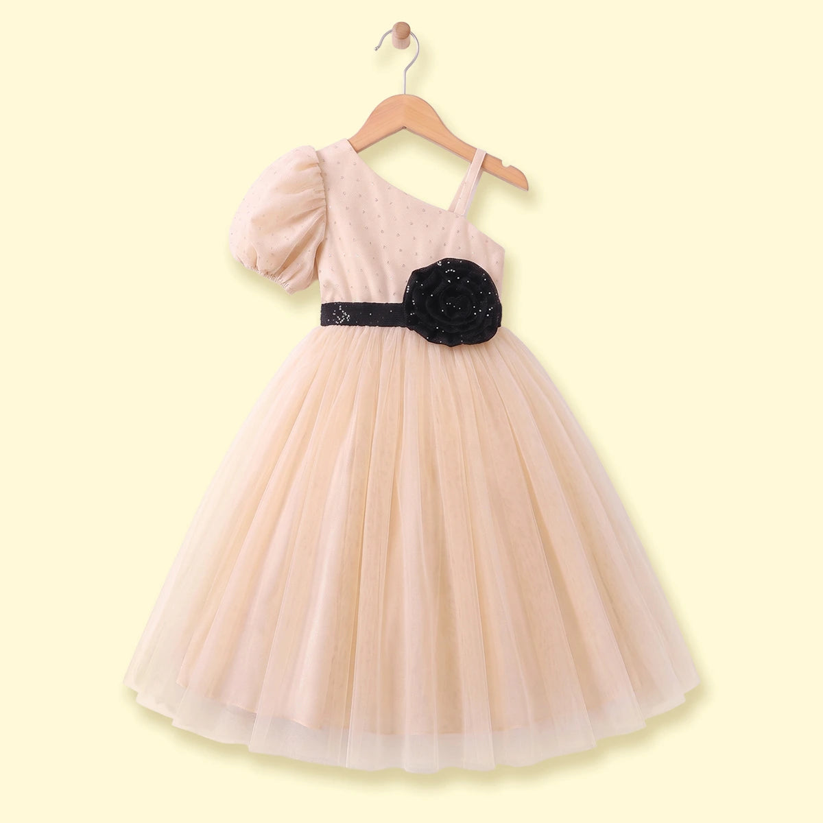 Girls Khaki Embellished One - Shoulder Flared Gown Party Dresses Khaki 1-2 Y