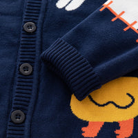 Boys Navy Blue Knitted Cardigan with Self-Design Animal Patterns Sweaters & Cardigans