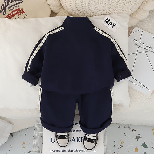 Boys Dark Blue Solid Sweatshirt With Pants Co-ord Set 2 pc. Sets