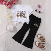 Girls White Daddys Girls Leopard Print T-Shirt With Flared Pants Sets Sets White 3-4 Y
