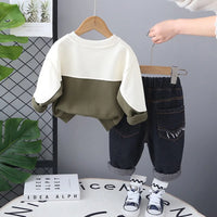 Boys Green Graphics Printed Sweatshirt With Denim Pants Set Sets