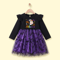Girls Black My 1st Halloween Typography Fit & Flare Dress Casual Dresses Black 1-2 Y