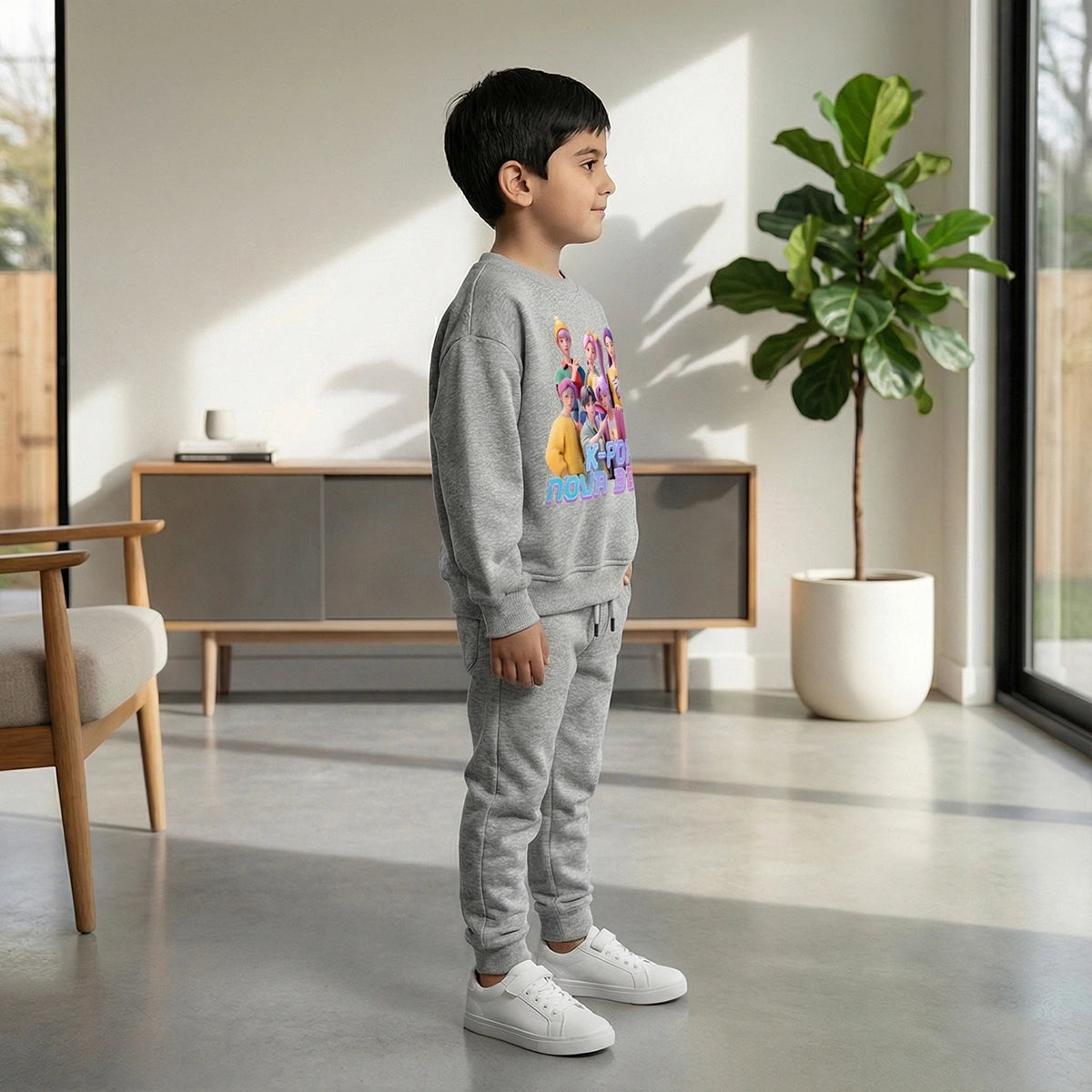 Boys Grey K-Pop Nova Beat Graphics Sweatshirt With Jogger Co-ord Sets Sets