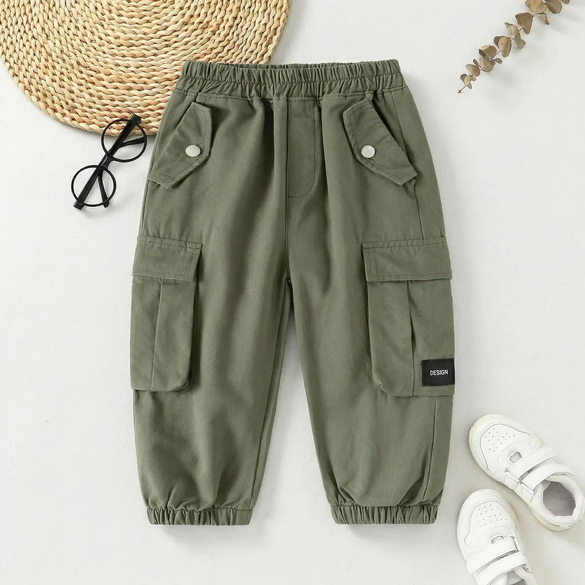 Boys Olive Green Elasticated Waist Cargo Pants Pants Olive 1-2 Y