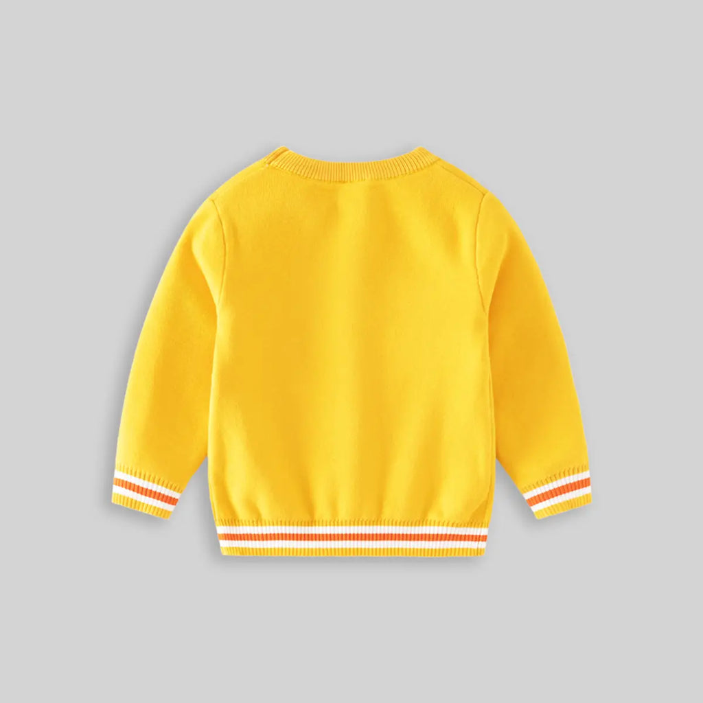 Boys Yellow Sweater With Self-Design Fire Truck Pattern Sweaters & Cardigans