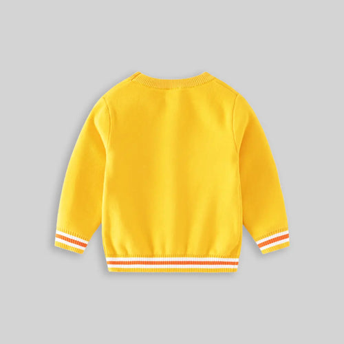Boys Yellow Sweater With Self-Design Fire Truck Pattern Sweaters & Cardigans