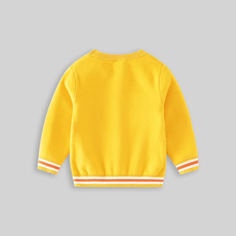 Boys Yellow Sweater With Self-Design Fire Truck Pattern Sweaters & Cardigans