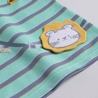 Boys Green Stripes Short Sleeve Print Applique T-Shirt With Elasticated Shorts Sets 2 pc. Sets