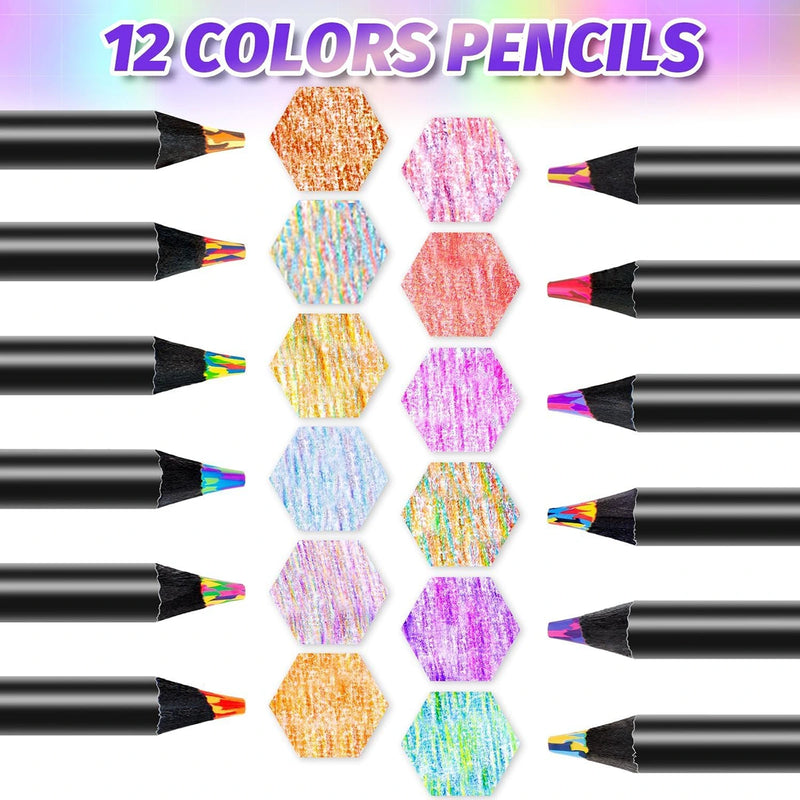 7-in-1 Rainbow Coloured Pencils Pack of 12-7 Color-in-1 Multicolour Drawing Pencils for Kids Sketching & Colouring Trending Accessories