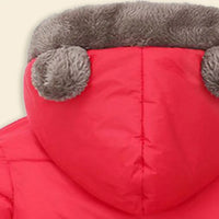 Boys Red Zip-up Puffer Jacket With Bear Ear On Hood Coats & Jackets