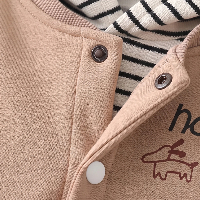 Boys Khaki Typographic Jacket With Hooded Sweatshirt & Joggers Sets Sets