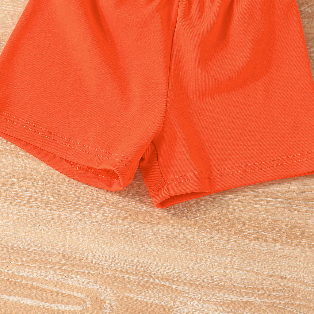 Girls Orange Butterfly Printed Waistcoat Top & Hat With Crop Top & Shorts Summer Set Sets