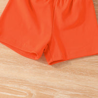 Girls Orange Butterfly Printed Waistcoat Top & Hat With Crop Top & Shorts Summer Set Sets