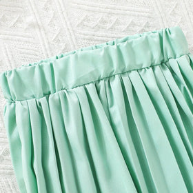 Girls Mint Green Sleeveless Blazer Top With Pleated Flared Pant Co-ord Sets Sets