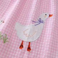 Girls Pink Gingham Checked Sleeveless A-line Dress With Duck Applique Casual Dresses