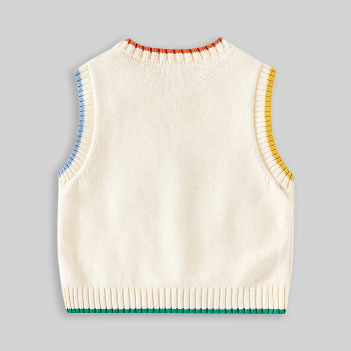 Girls Off White Bear Face Applique Sweater Vest Sweaters & Cardigans