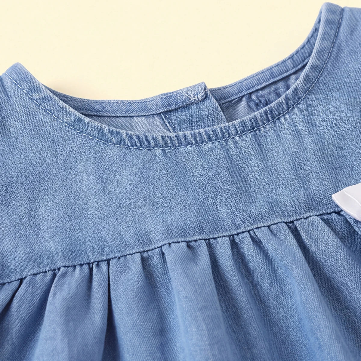Girls Blue Bow Applique Short Sleeve Denim Dress Casual Dresses
