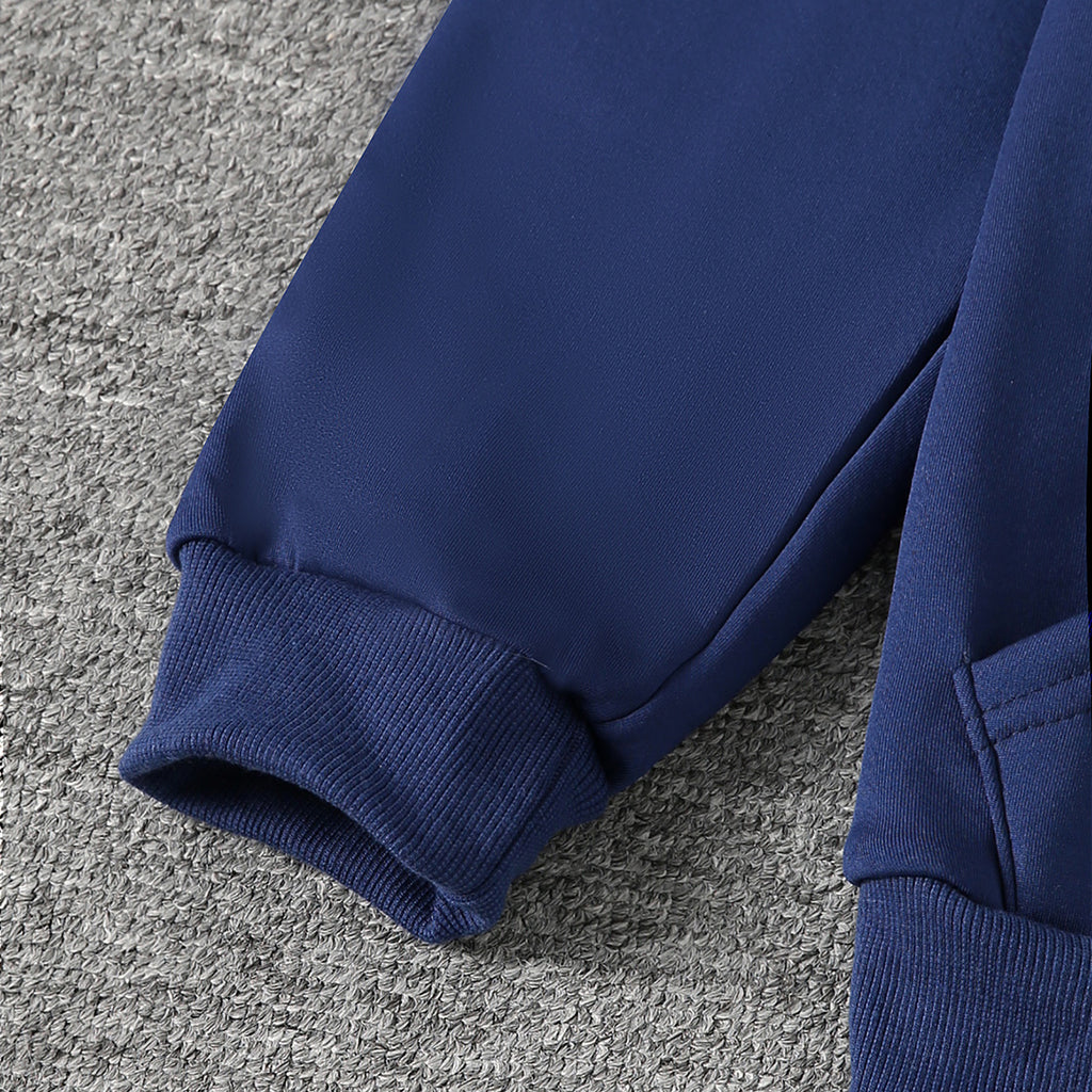 Boys Navy Blue Printed Fur Lined Sweatshirt With Pants Sets 2 pc. Sets
