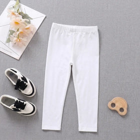Girls Off White Solid Ankle Length Leggings Leggings & Tights Off White 1-2 Y