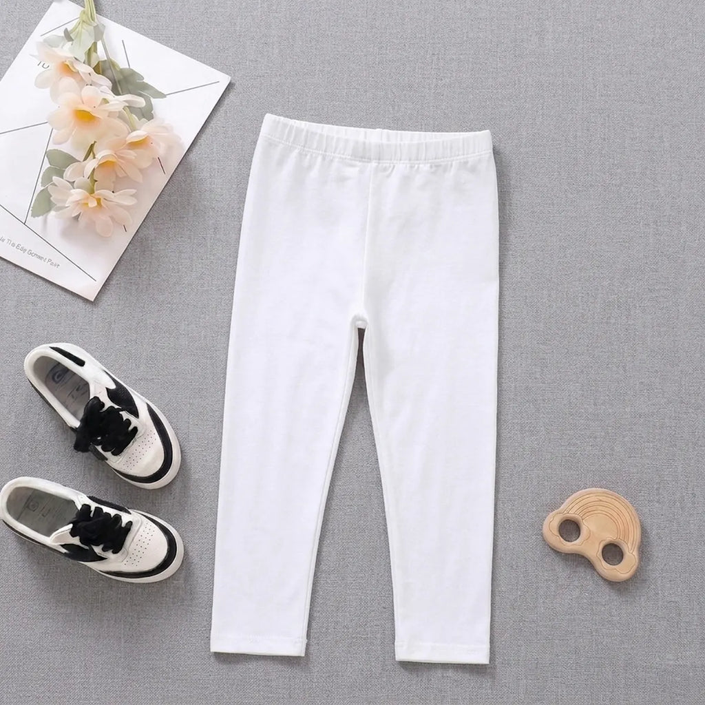 Girls Off White Solid Ankle Length Leggings Leggings & Tights Off White 1-2 Y