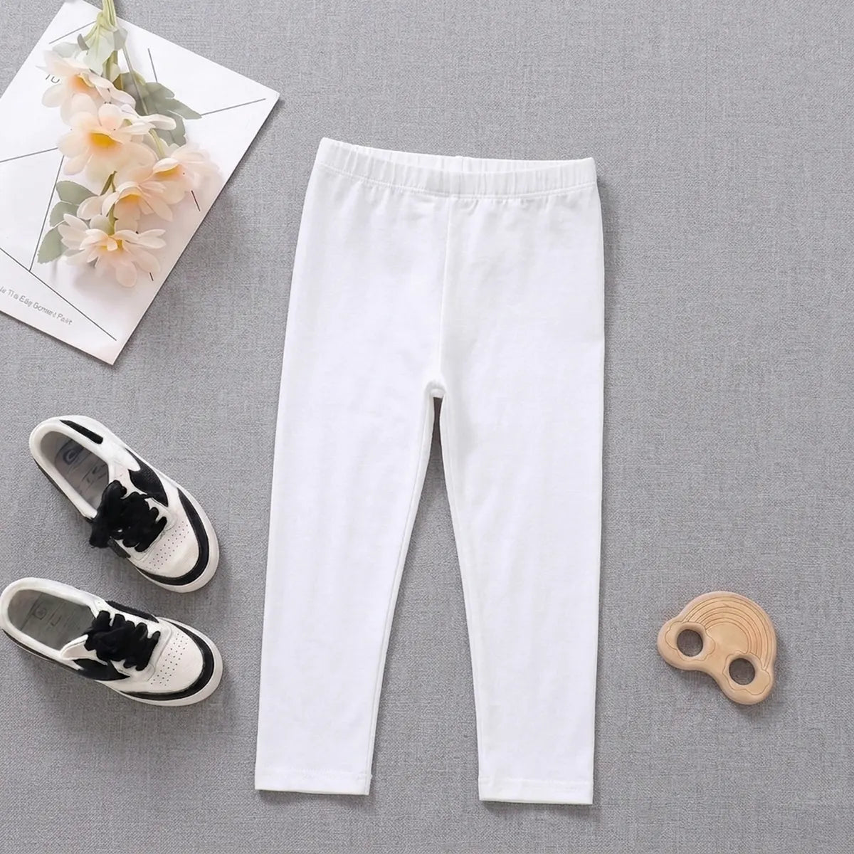 Girls Off White Solid Ankle Length Leggings Leggings & Tights Off White 1-2 Y