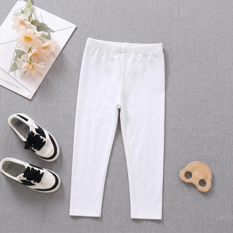 Girls Off White Solid Ankle Length Leggings Leggings & Tights Off White 1-2 Y