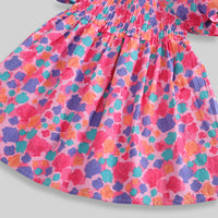Girls Pink Seashell Printed Short Sleeve Smocked A-Line Dress Casual Dresses