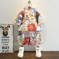 Boys Multicolor Allover Cat Print Button-Down Shirt & Shorts Co-ord Sets Sets