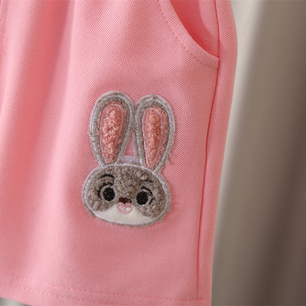 Girls Pink Bunny Appliqued Short Sleeves Polo T-Shirt With Shorts Set 2 pc. Sets