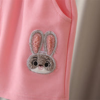 Girls Pink Bunny Appliqued Short Sleeves Polo T-Shirt With Shorts Set 2 pc. Sets