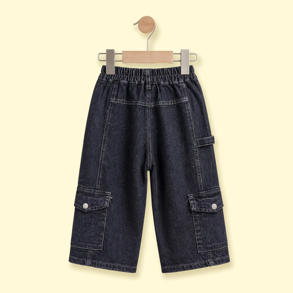 Boys Dark Blue Denim Cargo Shorts Shorts