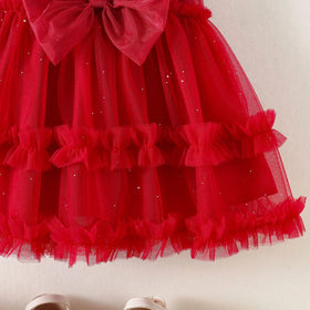 Girls Red Bow Applique Fit & Flare Summer Casual Dresses Casual Dresses