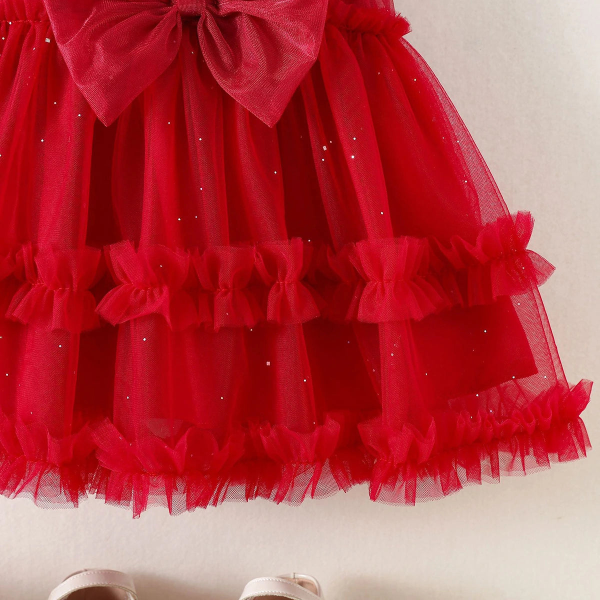 Girls Red Bow Applique Fit & Flare Summer Casual Dresses Casual Dresses