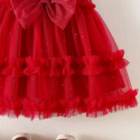 Girls Red Bow Applique Fit & Flare Summer Casual Dresses Casual Dresses