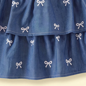 Girls Blue Bow Print Elasticated Tiered Skirt Skirts